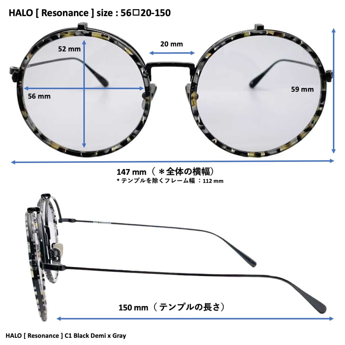 【アウトレット品】（Resonance）HALO [ 特大丸型 / 跳ね上げレンズ / アセテート / レンズ交換可 ]