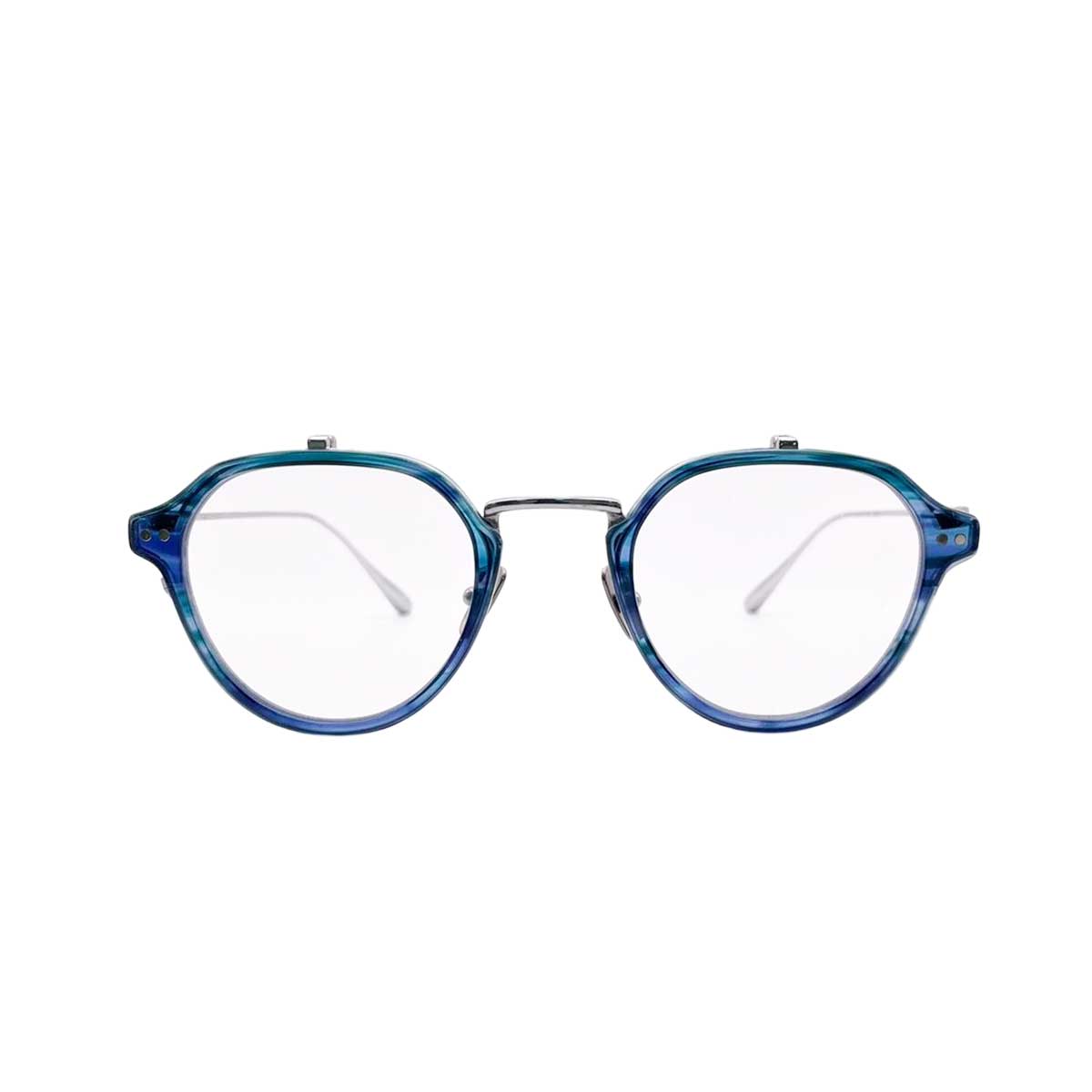 【アウトレット品】（TRAD）Iris C4：Blue Sasa × Silver [ ボストン型 / 跳ね上げレンズ / チタン / レンズ交換可 ]