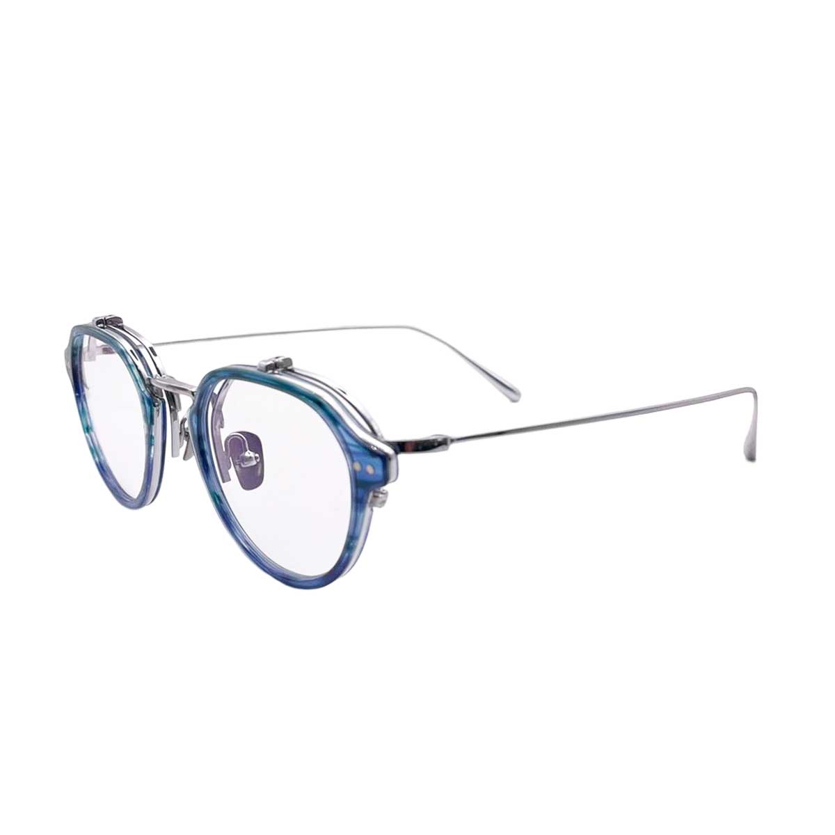 【アウトレット品】（TRAD）Iris C4：Blue Sasa × Silver [ ボストン型 / 跳ね上げレンズ / チタン / レンズ交換可 ]