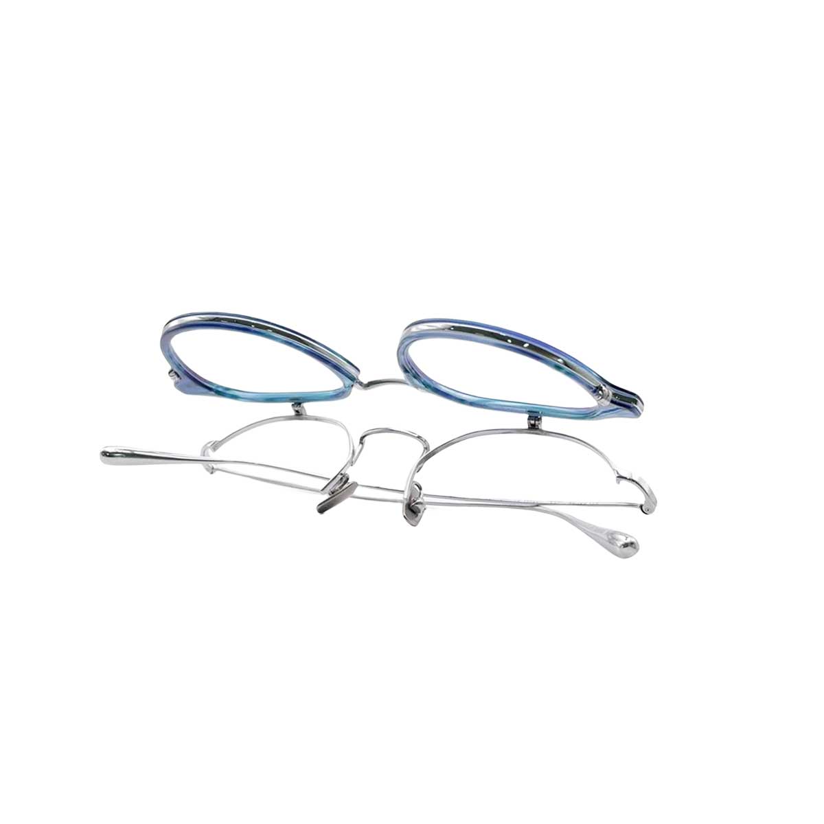 【アウトレット品】（TRAD）Iris C4：Blue Sasa × Silver [ ボストン型 / 跳ね上げレンズ / チタン / レンズ交換可 ]