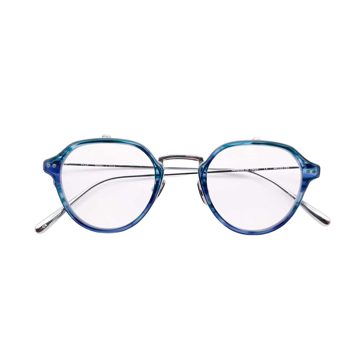【アウトレット品】（TRAD）Iris C4：Blue Sasa × Silver [ ボストン型 / 跳ね上げレンズ / チタン / レンズ交換可 ]