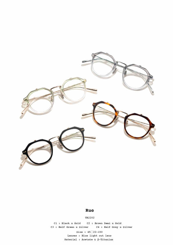 【アウトレット品】（TRAD）Rue C3：Half Green × Gold [ クラウンパント型 / 跳ね上げレンズ / チタン / レンズ交換可 ]